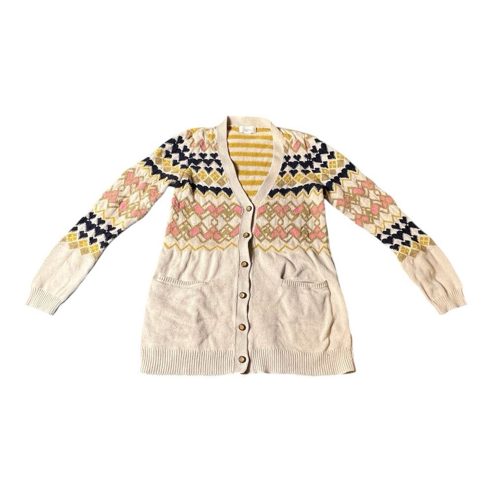 Anthropologie Fiets Voor 2 Wool Blend Boho Cardigan Sweater Intarsia Argyle Sz S
